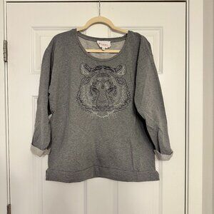 Two by Vince Camuto Embroidered Tiger Sweater Top